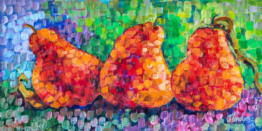 Three Pixelated Red Pears